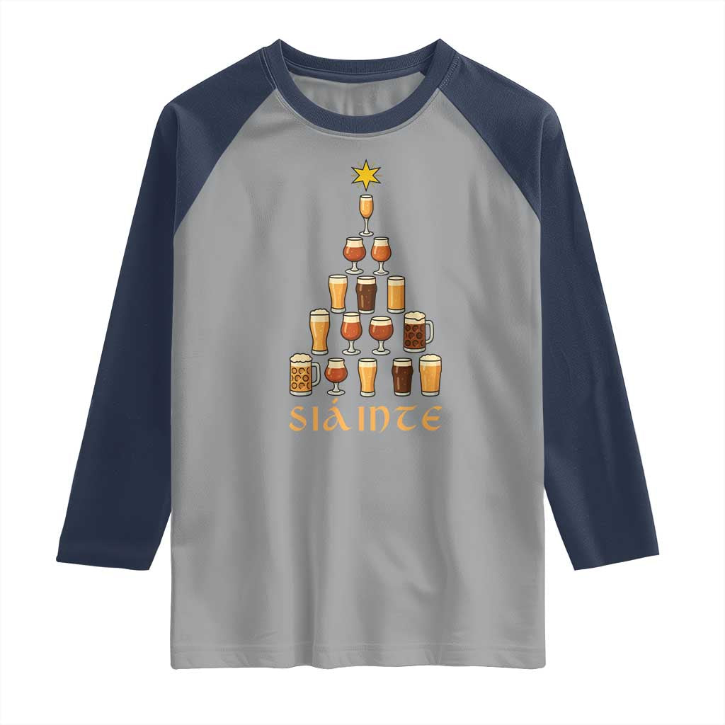 Sláinte Christmas Tree Pint Glass Raglan Shirt Ale Glass Beer Drinking Lover Holiday Party - Wonder Print Shop