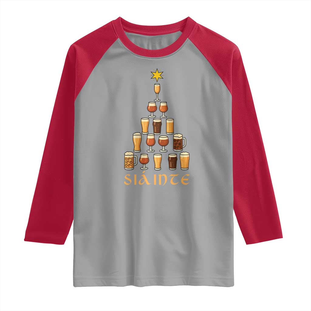 Sláinte Christmas Tree Pint Glass Raglan Shirt Ale Glass Beer Drinking Lover Holiday Party - Wonder Print Shop