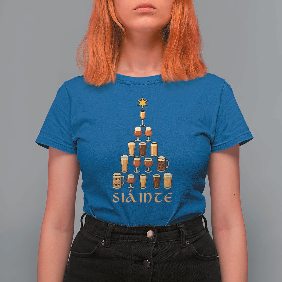 Sláinte Christmas Tree Pint Glass T Shirt For Women Ale Glass Beer Drinking Lover Holiday Party - Wonder Print Shop