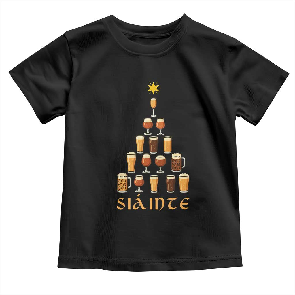 Sláinte Christmas Tree Pint Glass Toddler T Shirt Ale Glass Beer Drinking Lover Holiday Party - Wonder Print Shop