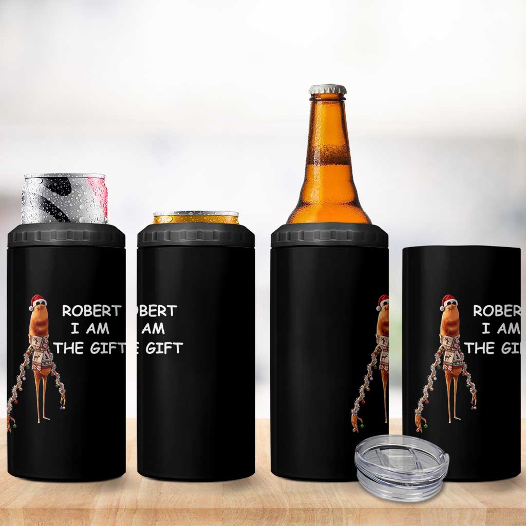 Funny Marcus the Worm in Ugly Christmas Sweater 4 in 1 Can Cooler Tumbler Robert I Am the Gift Meme Holiday Humor - Wonder Print Shop