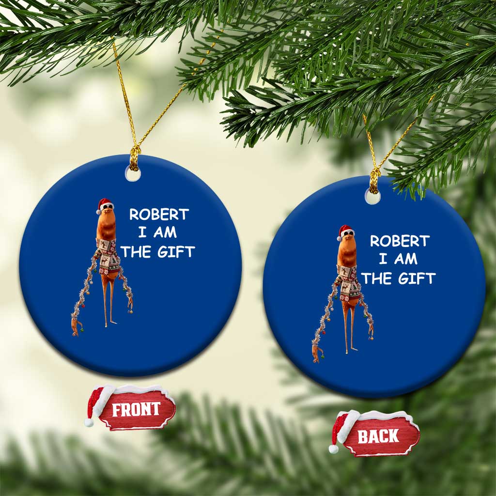 Funny Marcus the Worm in Ugly Christmas Sweater Ceramic Ornament Robert I Am the Gift Meme Holiday Humor - Wonder Print Shop