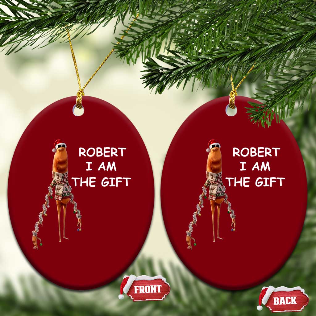 Funny Marcus the Worm in Ugly Christmas Sweater Ceramic Ornament Robert I Am the Gift Meme Holiday Humor - Wonder Print Shop