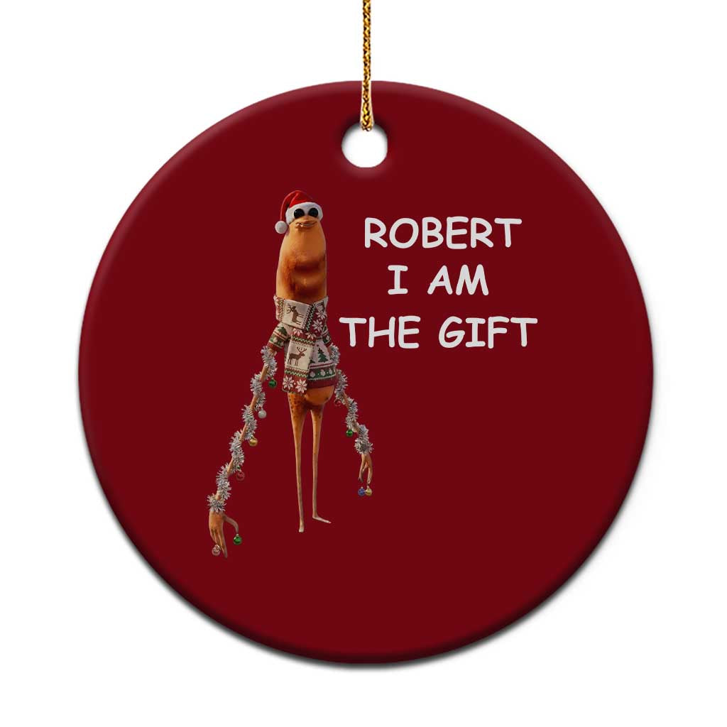 Funny Marcus the Worm in Ugly Christmas Sweater Ceramic Ornament Robert I Am the Gift Meme Holiday Humor - Wonder Print Shop