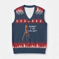 Funny Marcus the Worm in Ugly Xmas Sweater V-Neck Knit Sweater Vest Robert I Am the Gift Meme Holiday Humor - Wonder Print Shop