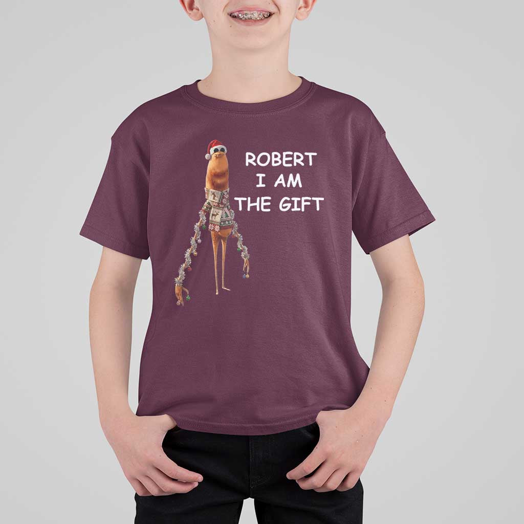 Funny Marcus the Worm in Ugly Christmas Sweater T Shirt For Kid Robert I Am the Gift Meme Holiday Humor - Wonder Print Shop