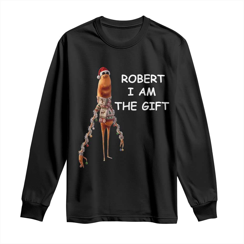 Funny Marcus the Worm in Ugly Christmas Sweater Long Sleeve Shirt Robert I Am the Gift Meme Holiday Humor - Wonder Print Shop