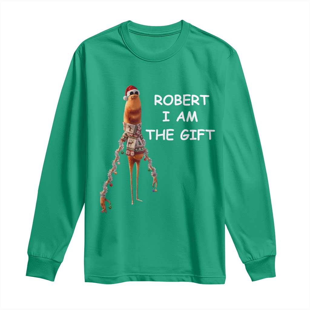 Funny Marcus the Worm in Ugly Christmas Sweater Long Sleeve Shirt Robert I Am the Gift Meme Holiday Humor - Wonder Print Shop