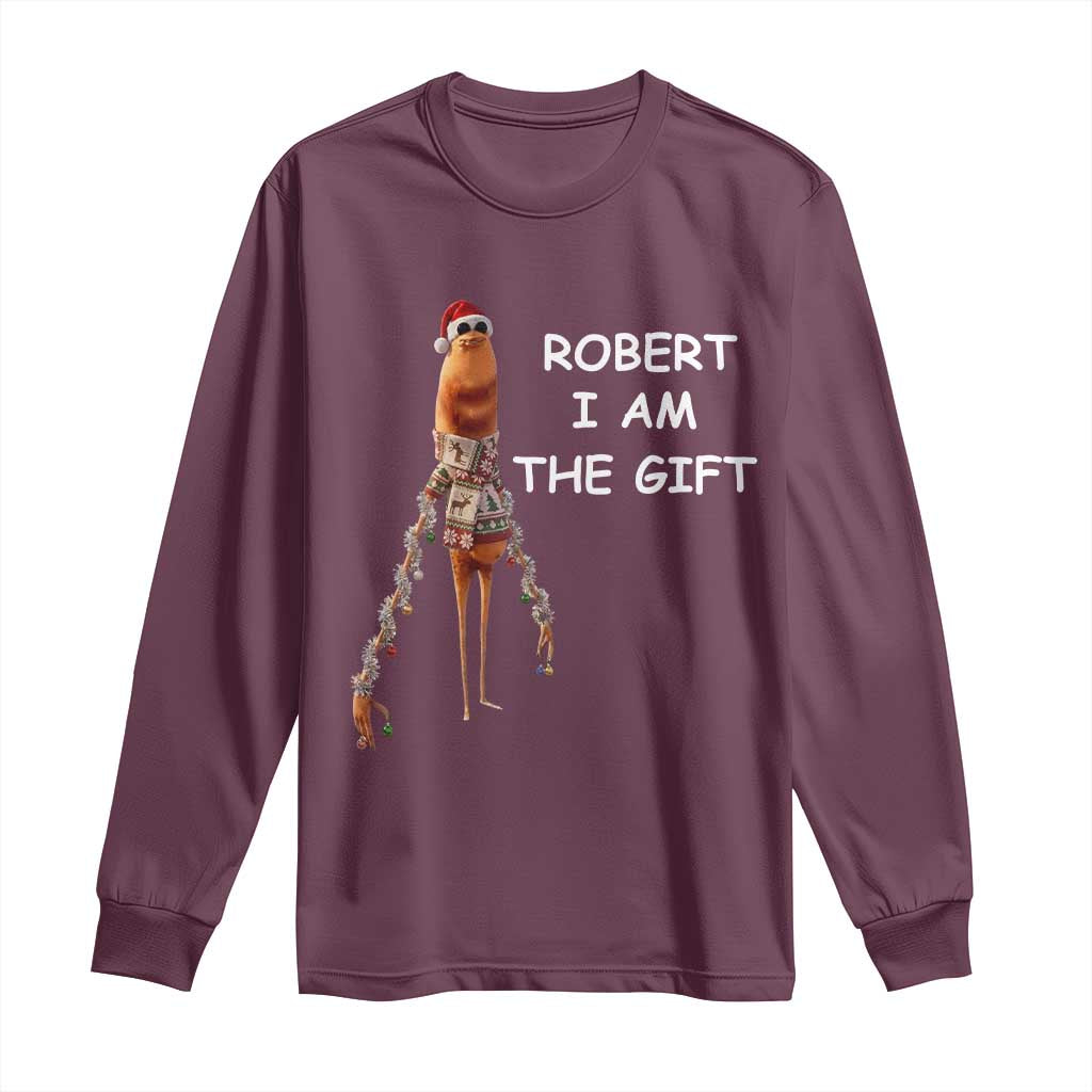 Funny Marcus the Worm in Ugly Christmas Sweater Long Sleeve Shirt Robert I Am the Gift Meme Holiday Humor - Wonder Print Shop