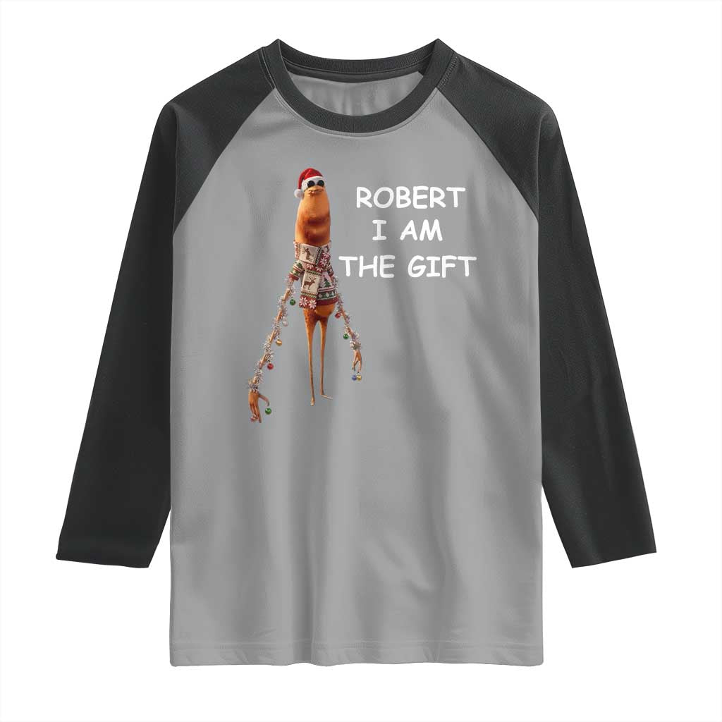 Funny Marcus the Worm in Ugly Christmas Sweater Raglan Shirt Robert I Am the Gift Meme Holiday Humor - Wonder Print Shop