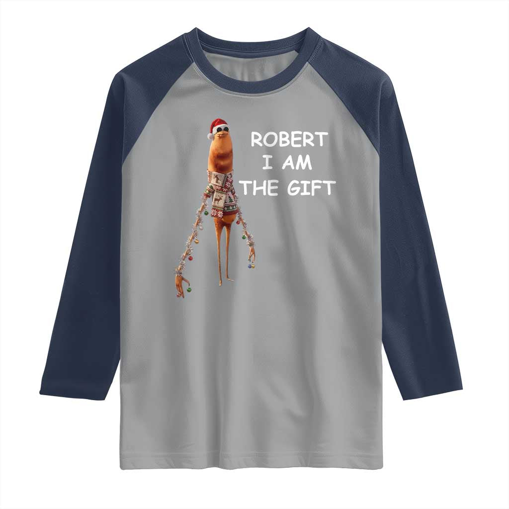 Funny Marcus the Worm in Ugly Christmas Sweater Raglan Shirt Robert I Am the Gift Meme Holiday Humor - Wonder Print Shop