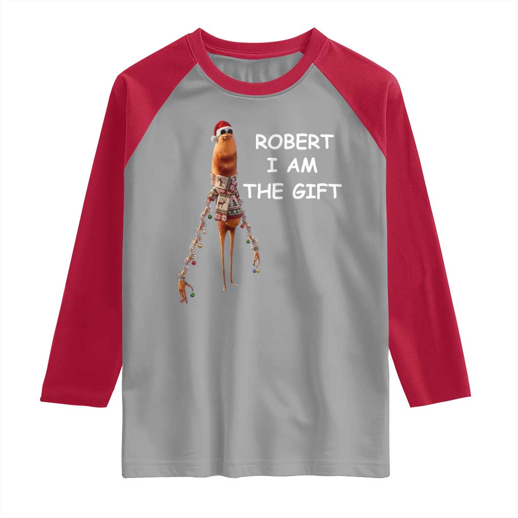 Funny Marcus the Worm in Ugly Christmas Sweater Raglan Shirt Robert I Am the Gift Meme Holiday Humor - Wonder Print Shop