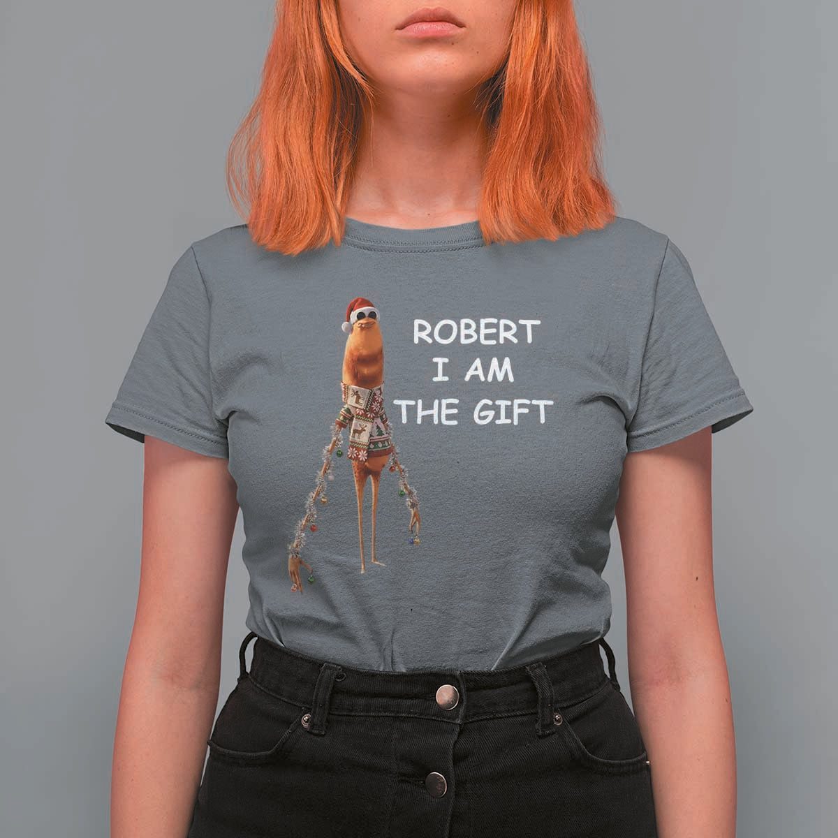 Funny Marcus the Worm in Ugly Christmas Sweater T Shirt For Women Robert I Am the Gift Meme Holiday Humor - Wonder Print Shop
