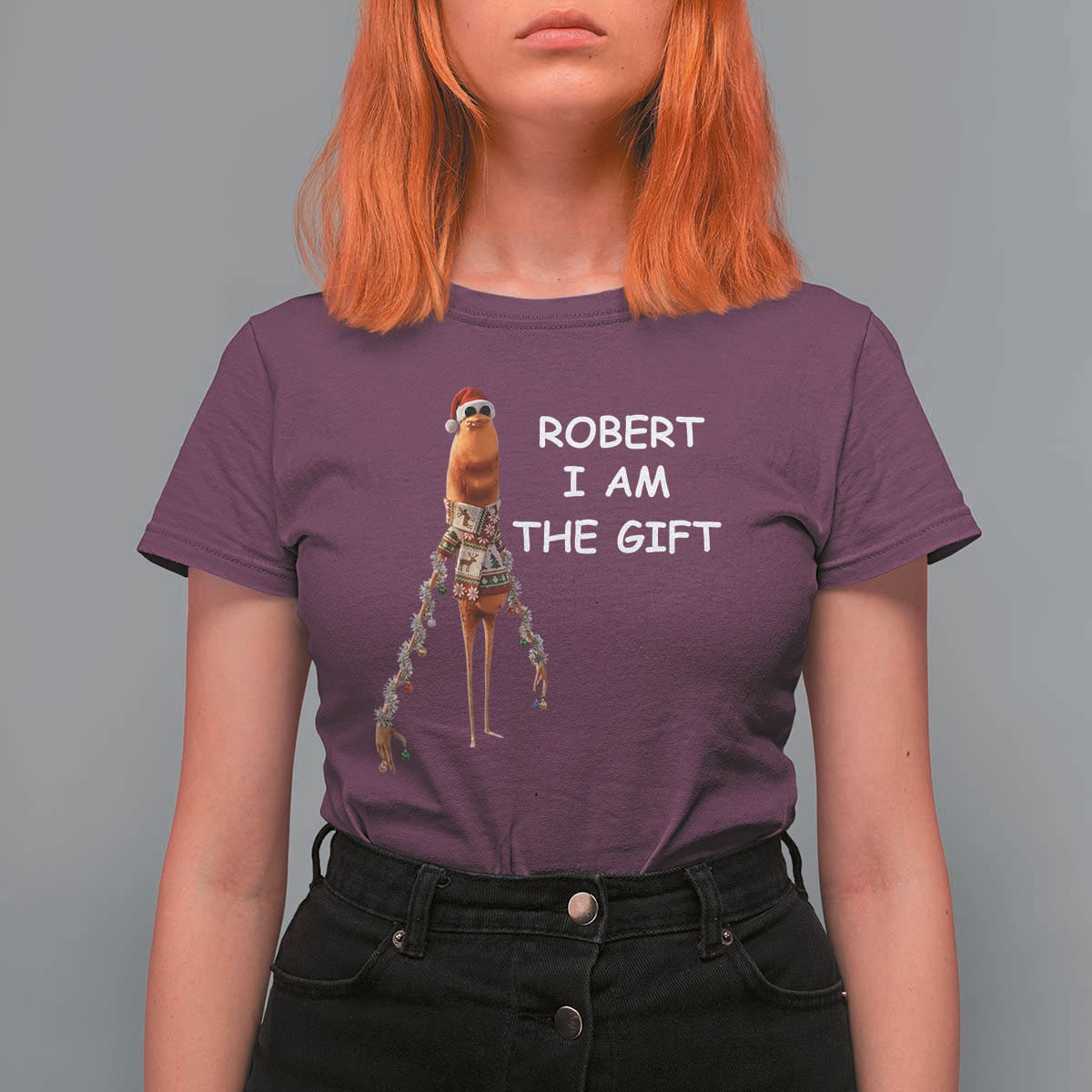 Funny Marcus the Worm in Ugly Christmas Sweater T Shirt For Women Robert I Am the Gift Meme Holiday Humor - Wonder Print Shop