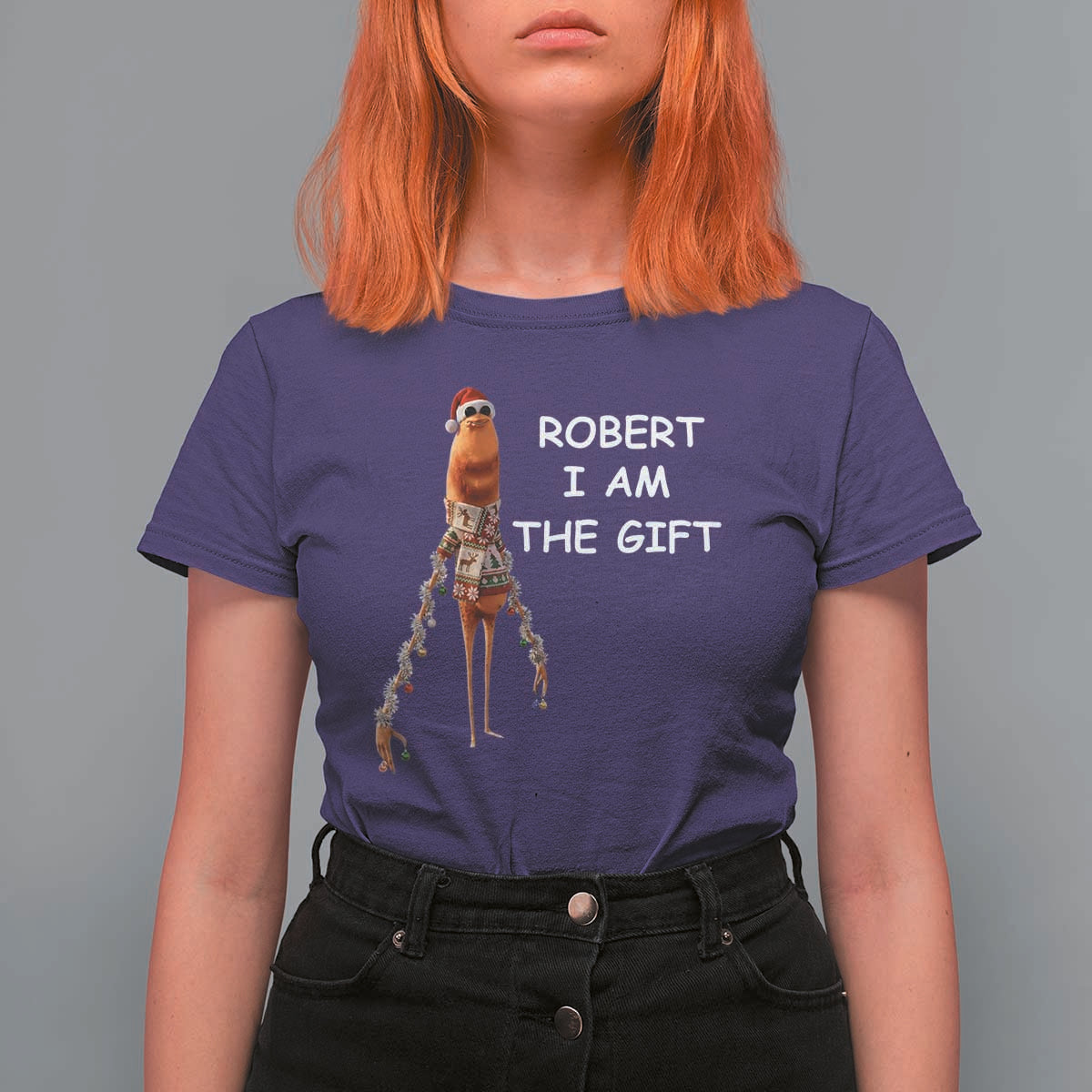 Funny Marcus the Worm in Ugly Christmas Sweater T Shirt For Women Robert I Am the Gift Meme Holiday Humor - Wonder Print Shop