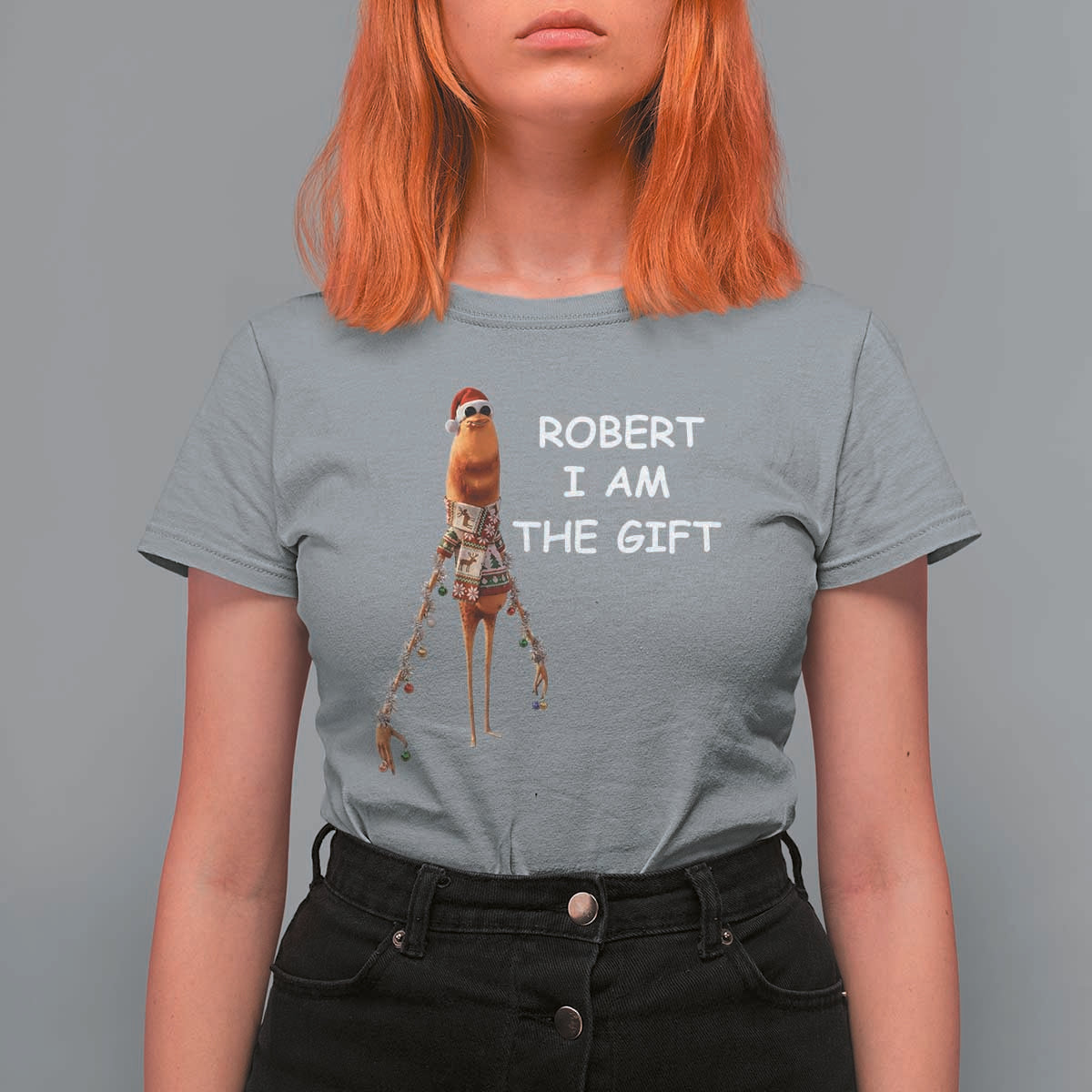 Funny Marcus the Worm in Ugly Christmas Sweater T Shirt For Women Robert I Am the Gift Meme Holiday Humor - Wonder Print Shop