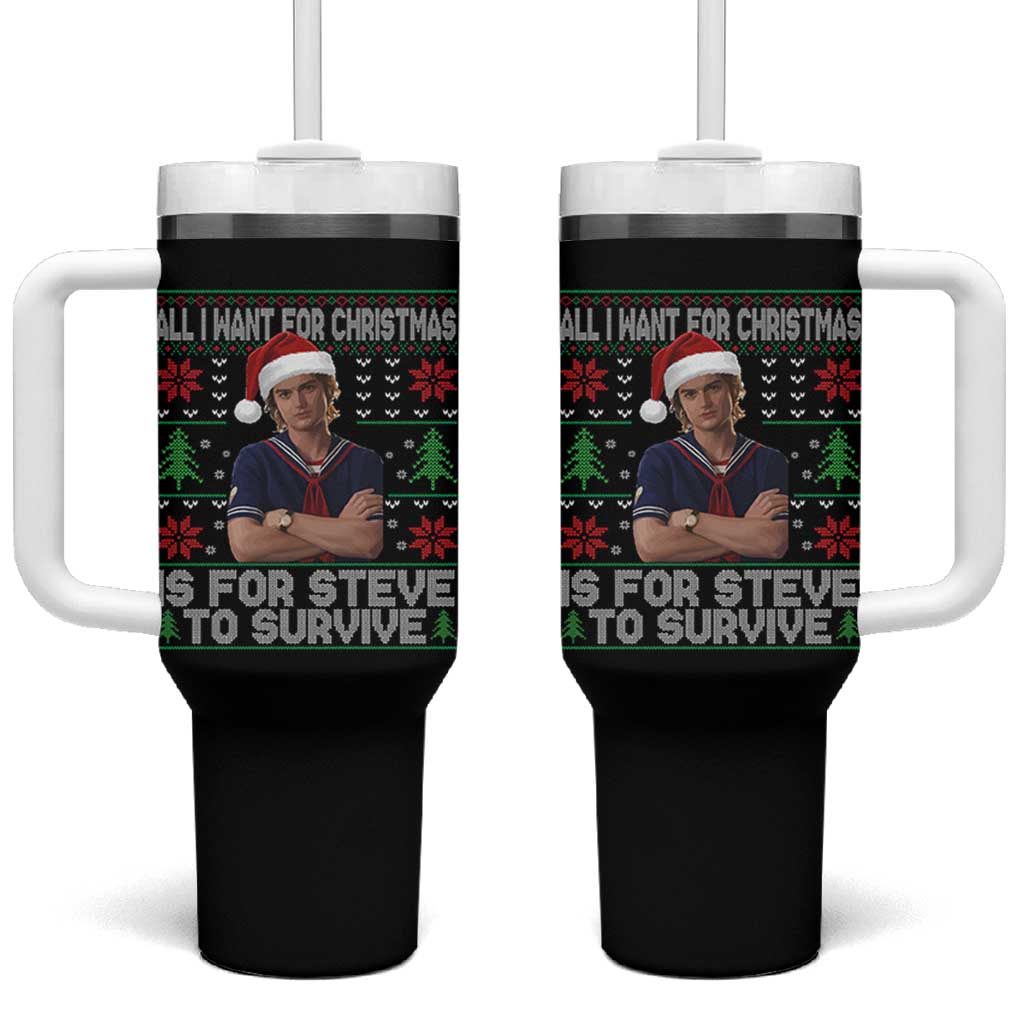 All I Want for Christmas is Steve to Survive Tumbler With Handle Stranger Xmas Wishes Fan Gift - Wonder Print Shop