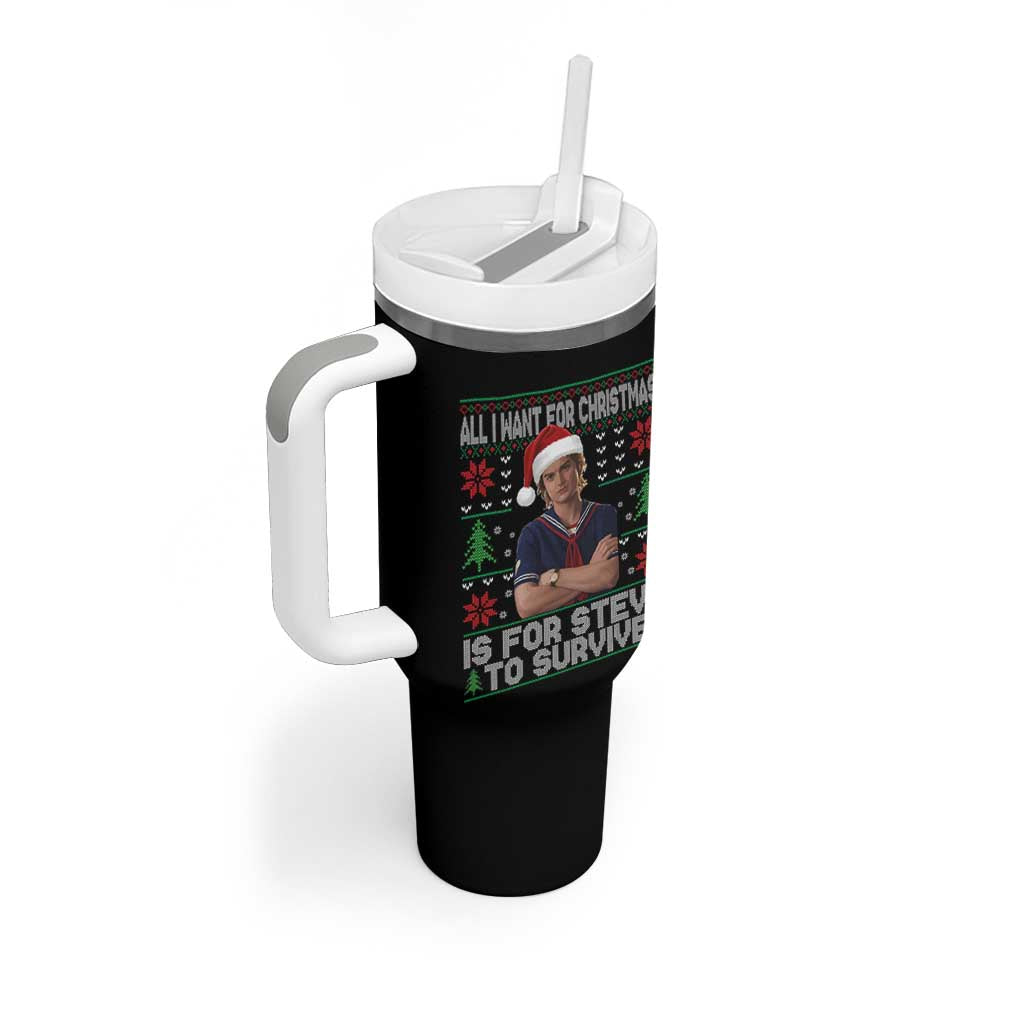 All I Want for Christmas is Steve to Survive Tumbler With Handle Stranger Xmas Wishes Fan Gift - Wonder Print Shop