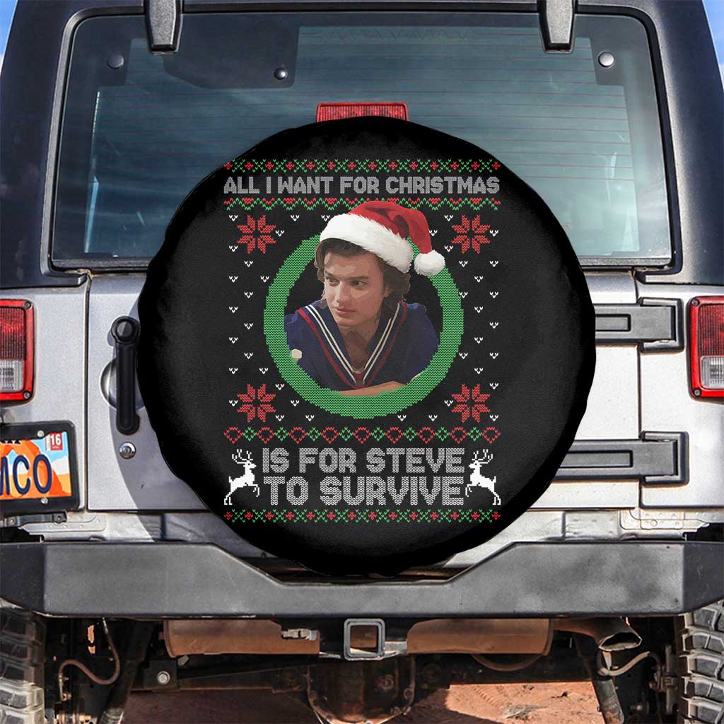 Funny Stranger Xmas Survival Wishes Spare Tire Cover All I Want for Christmas is Steve to Survive Fan Gift - Wonder Print Shop