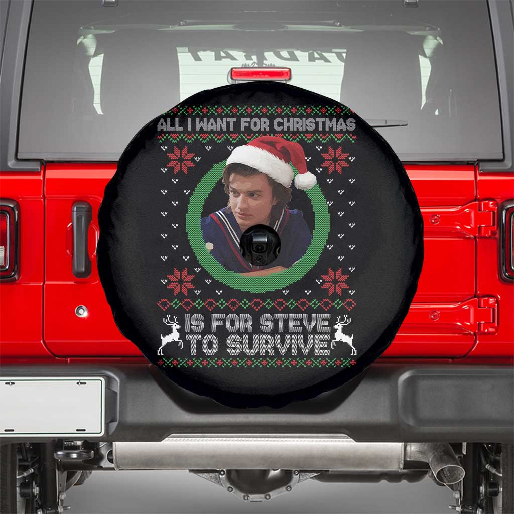 Funny Stranger Xmas Survival Wishes Spare Tire Cover All I Want for Christmas is Steve to Survive Fan Gift - Wonder Print Shop