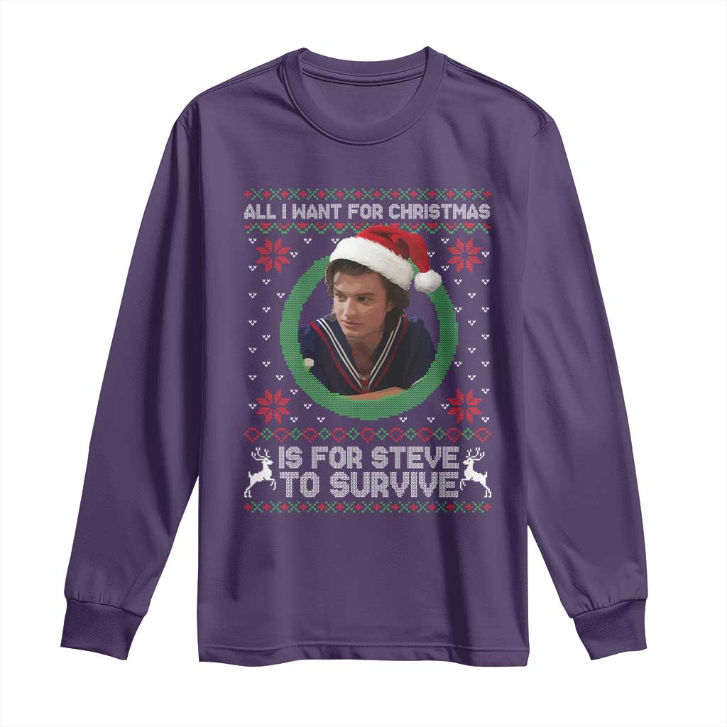 Funny Stranger Xmas Survival Wishes Long Sleeve Shirt All I Want for Christmas is Steve to Survive Fan Gift - Wonder Print Shop