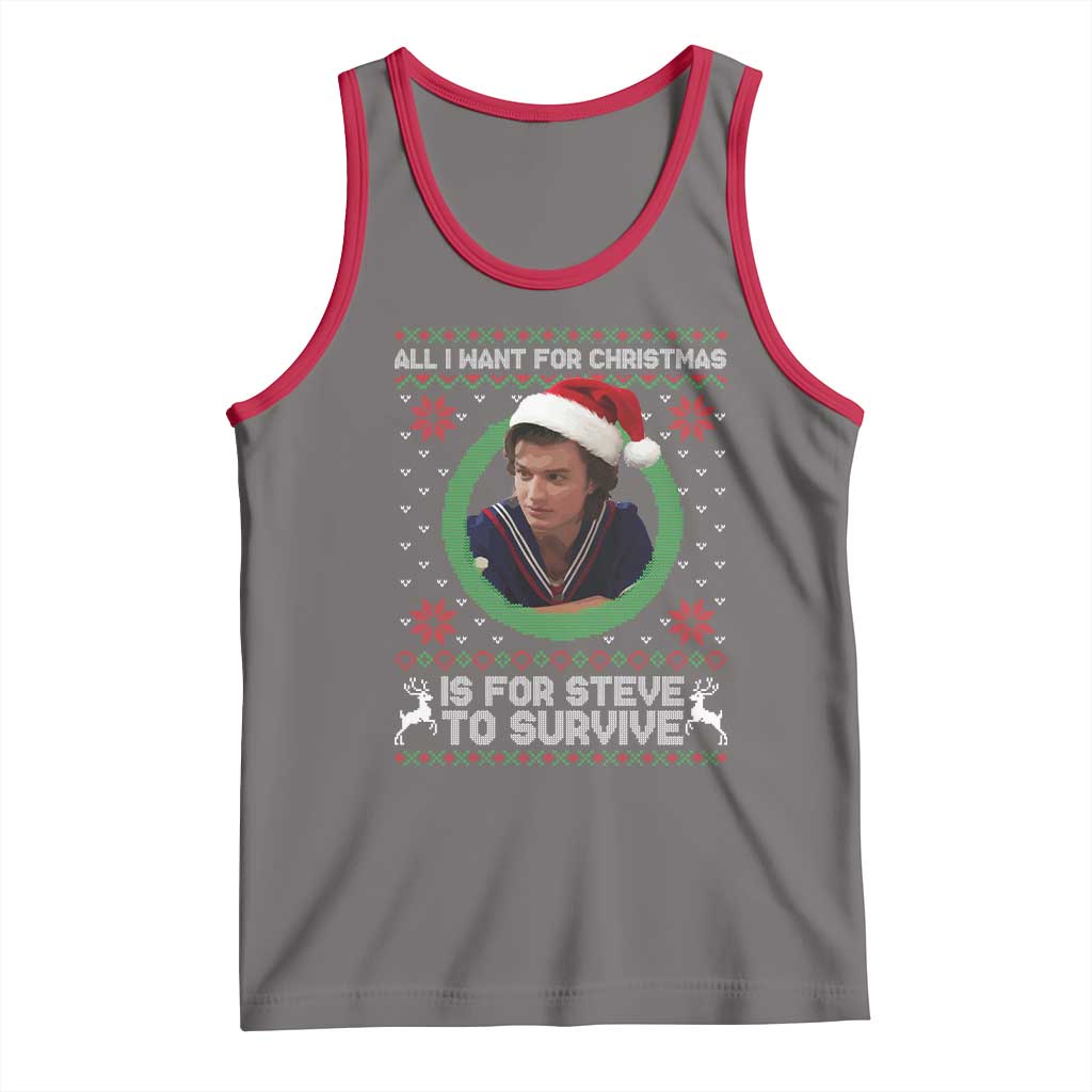 Funny Stranger Xmas Survival Wishes Tank Top All I Want for Christmas is Steve to Survive Fan Gift - Wonder Print Shop