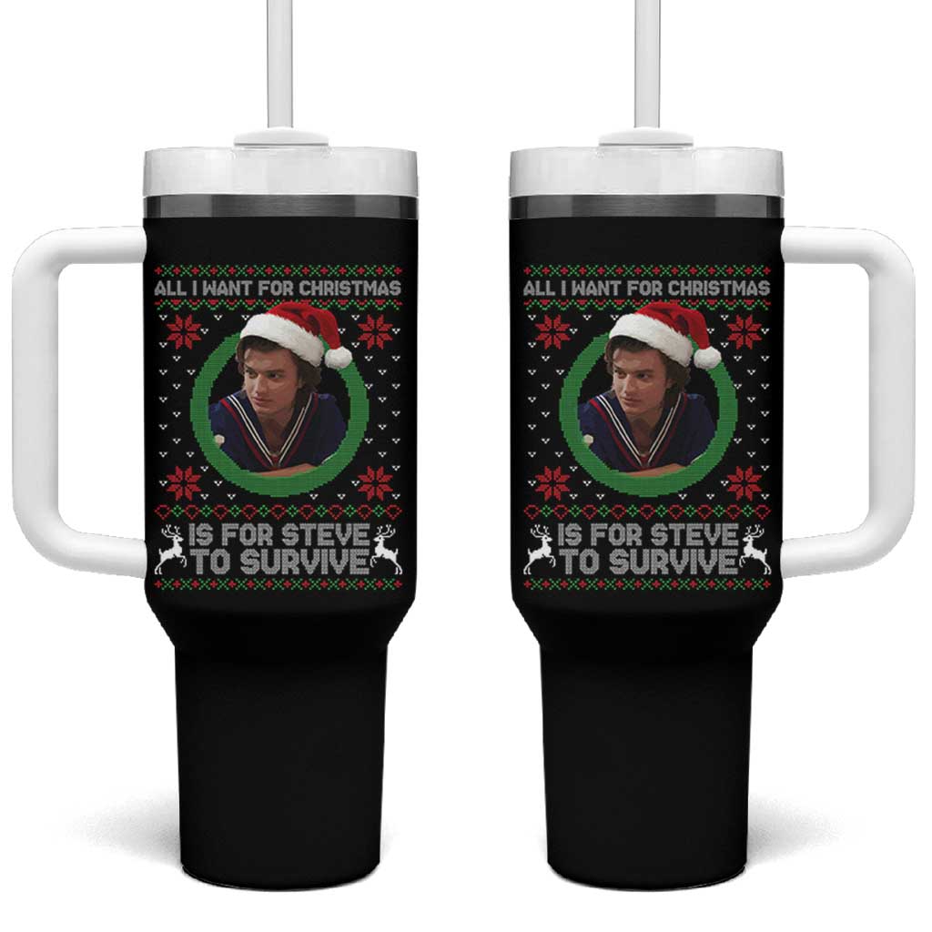 Funny Stranger Xmas Survival Wishes Tumbler With Handle All I Want for Christmas is Steve to Survive Fan Gift - Wonder Print Shop