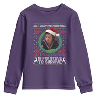 Funny Stranger Xmas Survival Wishes Youth Sweatshirt All I Want for Christmas is Steve to Survive Fan Gift - Wonder Print Shop