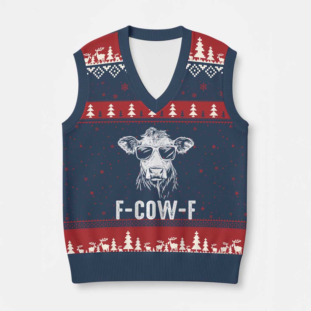 Funny F-Cow-F Cow Attitude Meme V-Neck Knit Sweater Vest Subtle Sass Farm Fresh Humor - Wonder Print Shop