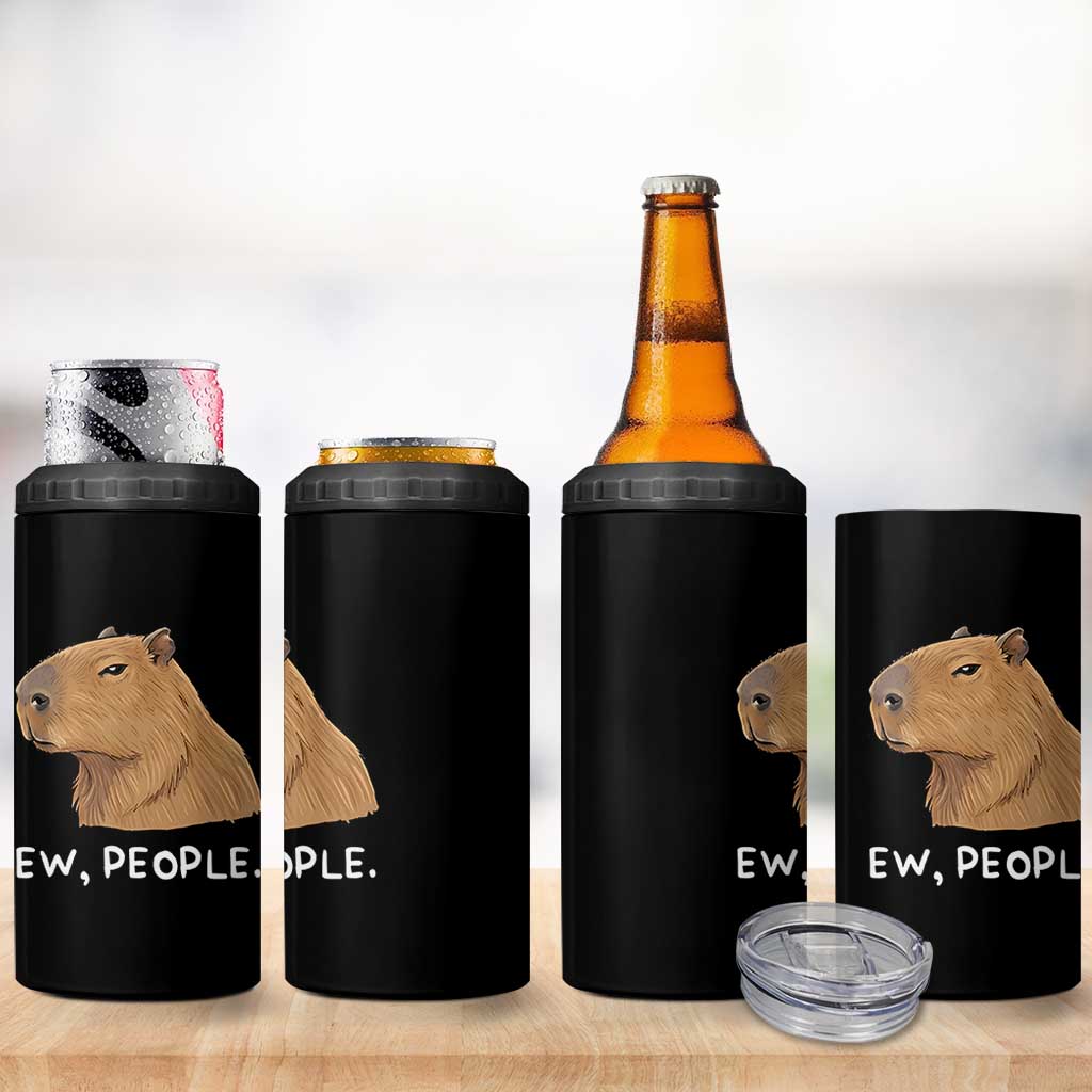 Anti Social Capybara Meme 4 in 1 Can Cooler Tumbler Ew People Sarcastic Funny Introvert Gift - Wonder Print Shop