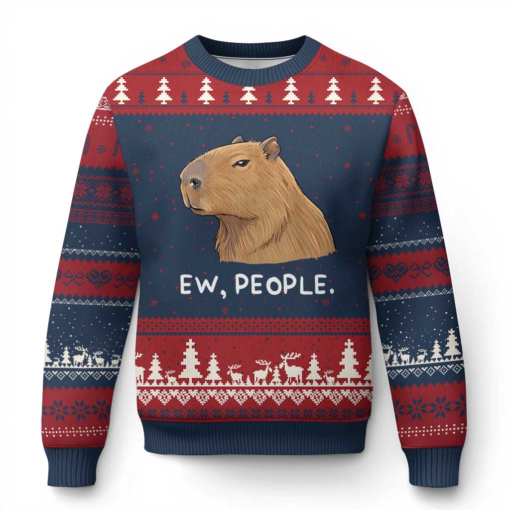 Anti Social Capybara Meme Ugly Christmas Sweater Ew People Sarcastic Funny Introvert Gift - Wonder Print Shop