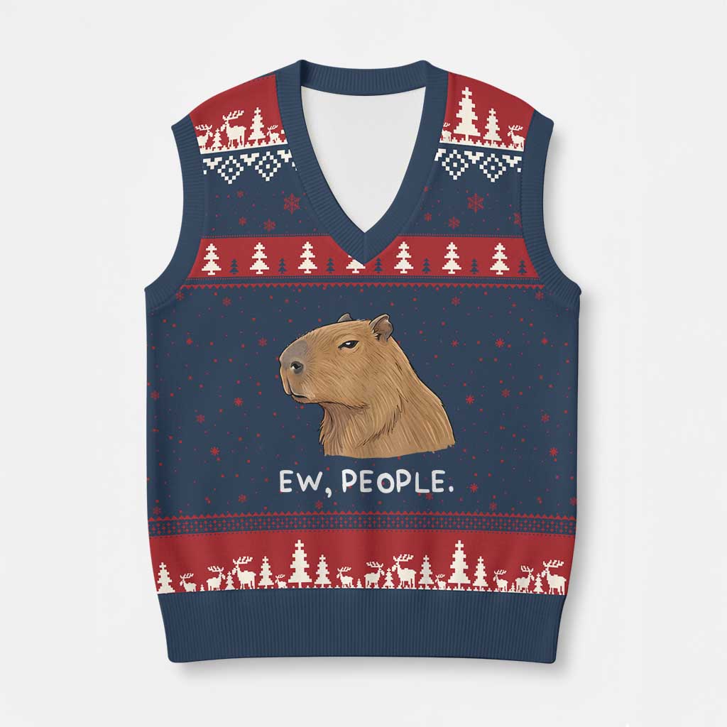 Anti Social Capybara Meme V-Neck Knit Sweater Vest Ew People Sarcastic Funny Introvert Gift - Wonder Print Shop