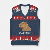 Anti Social Capybara Meme V-Neck Knit Sweater Vest Ew People Sarcastic Funny Introvert Gift - Wonder Print Shop