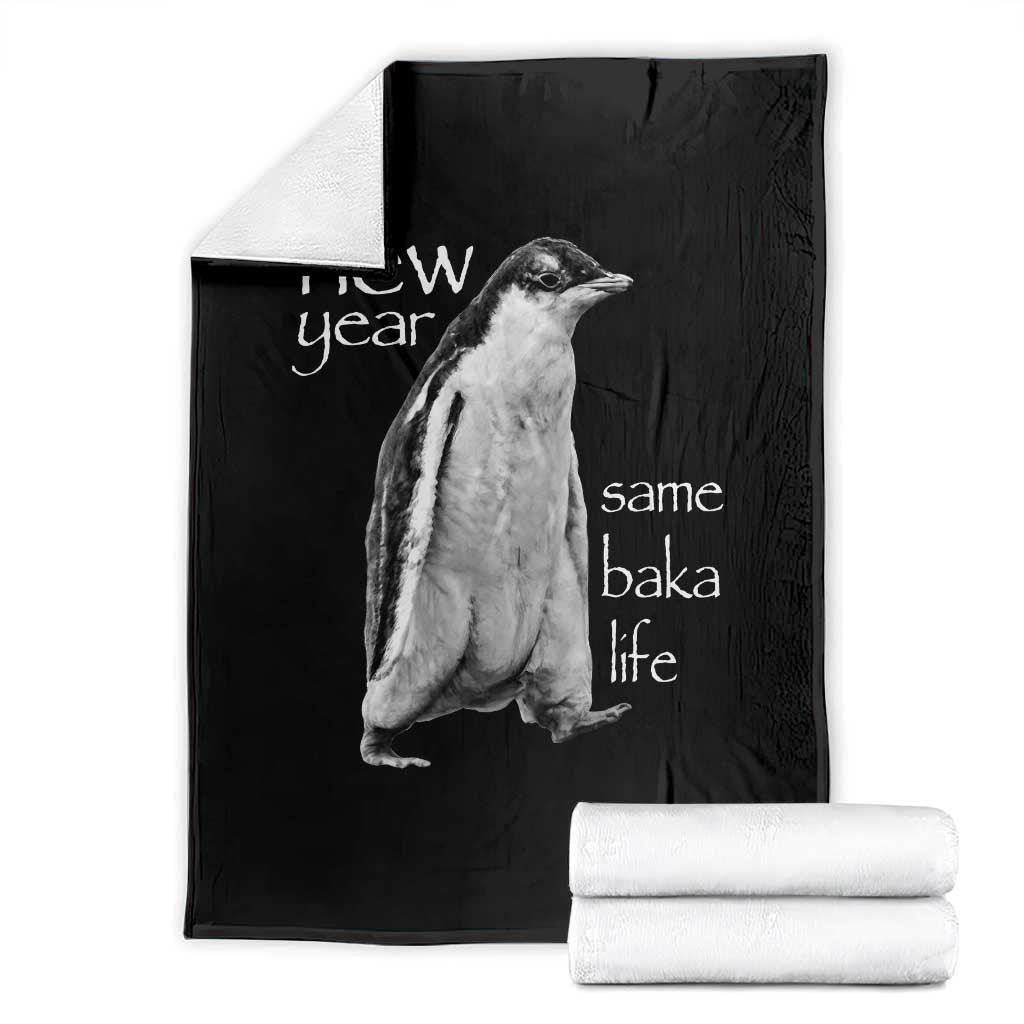 Funny New Year Same Baka Life Sarcastic Penguin Throw Blanket Otaku Humor Core Cringe Meme - Wonder Print Shop