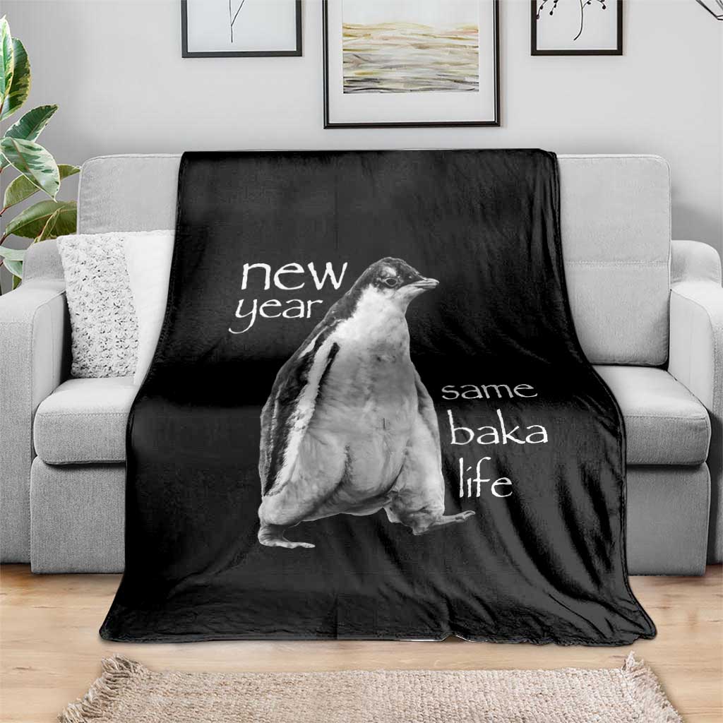Funny New Year Same Baka Life Sarcastic Penguin Throw Blanket Otaku Humor Core Cringe Meme - Wonder Print Shop