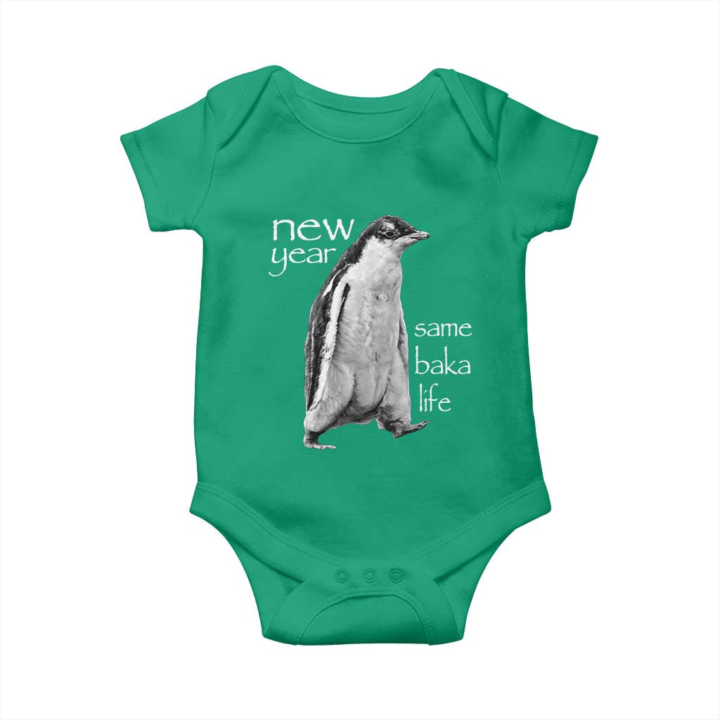 Funny New Year Same Baka Life Sarcastic Penguin Baby Onesie Otaku Humor Core Cringe Meme - Wonder Print Shop