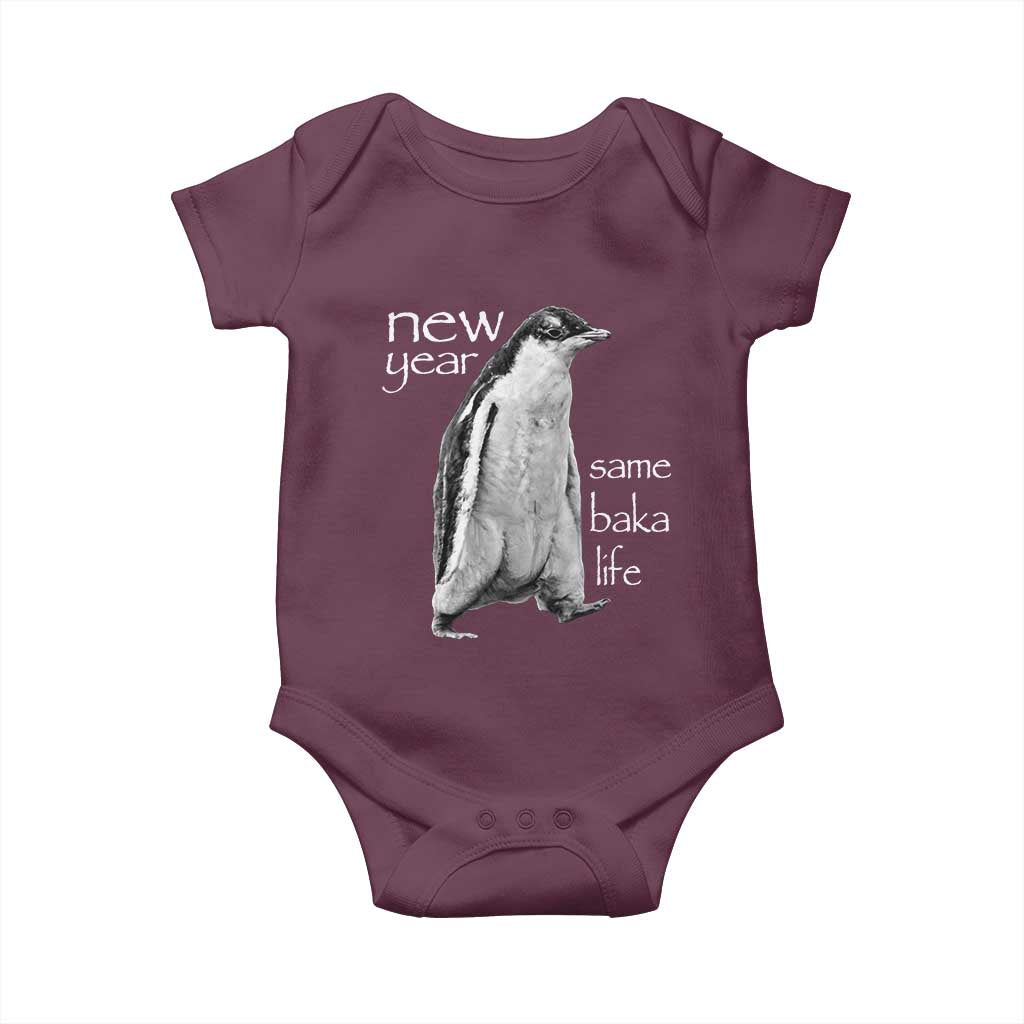 Funny New Year Same Baka Life Sarcastic Penguin Baby Onesie Otaku Humor Core Cringe Meme - Wonder Print Shop