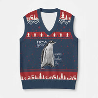 Funny New Year Same Baka Life Sarcastic Penguin V-Neck Knit Sweater Vest Otaku Humor Core Cringe Meme - Wonder Print Shop