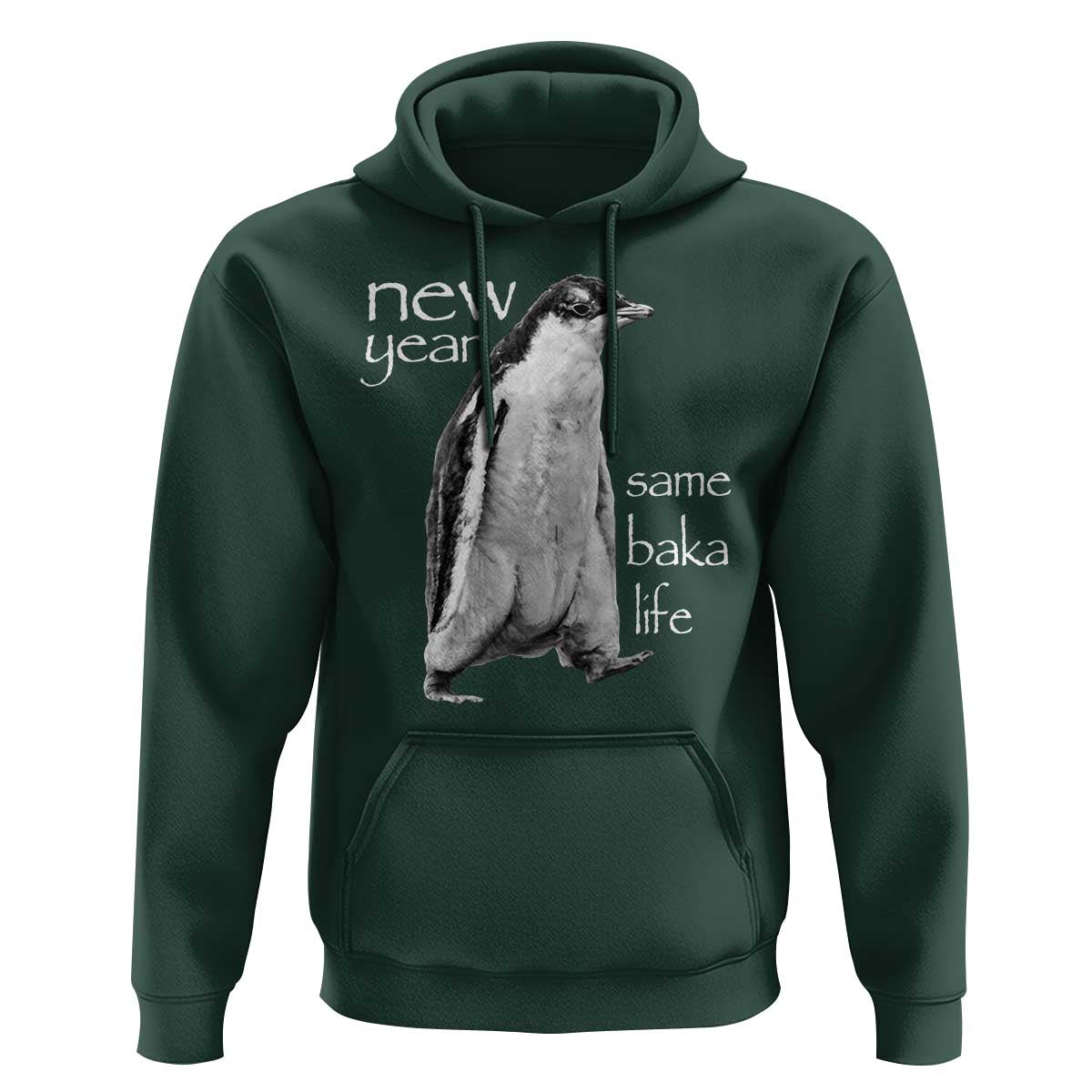 Funny New Year Same Baka Life Sarcastic Penguin Hoodie Otaku Humor Core Cringe Meme - Wonder Print Shop
