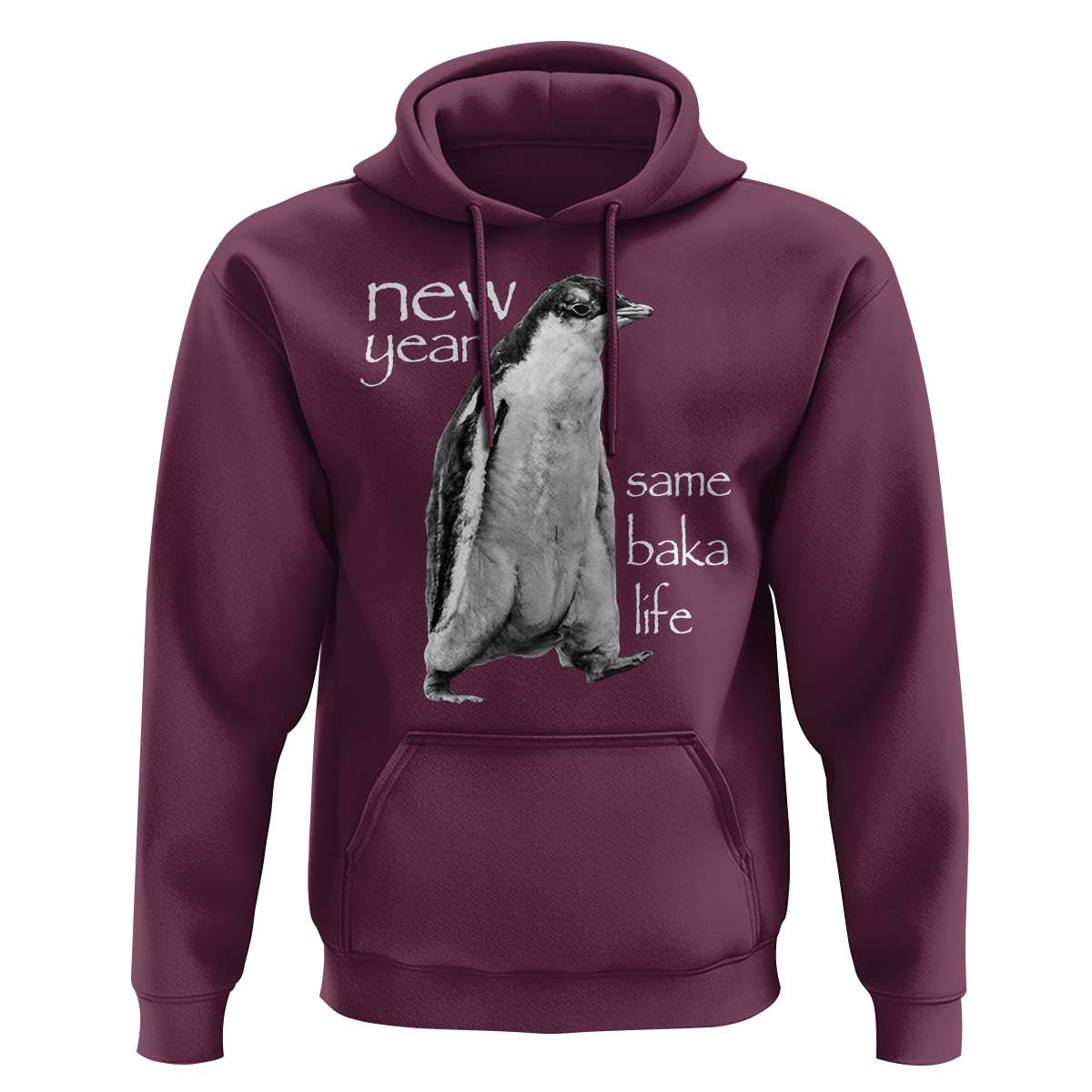 Funny New Year Same Baka Life Sarcastic Penguin Hoodie Otaku Humor Core Cringe Meme - Wonder Print Shop