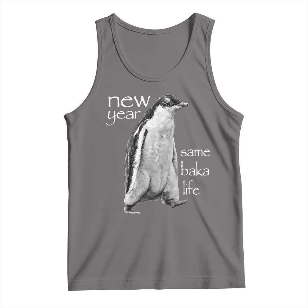 Funny New Year Same Baka Life Sarcastic Penguin Tank Top Otaku Humor Core Cringe Meme - Wonder Print Shop