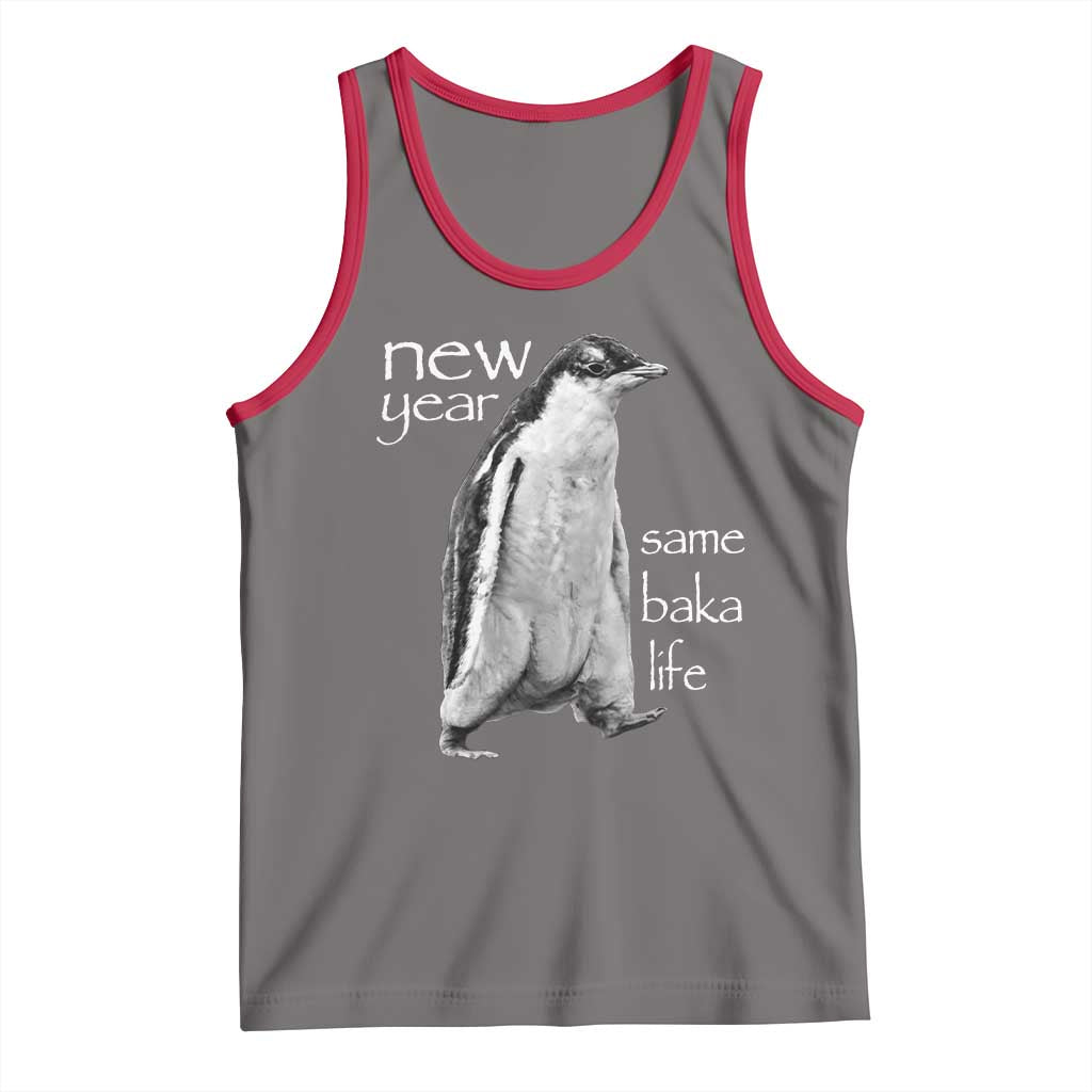 Funny New Year Same Baka Life Sarcastic Penguin Tank Top Otaku Humor Core Cringe Meme - Wonder Print Shop