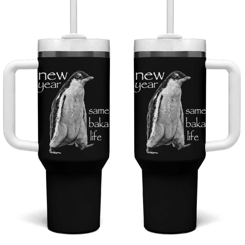 Funny New Year Same Baka Life Sarcastic Penguin Tumbler With Handle Otaku Humor Core Cringe Meme - Wonder Print Shop