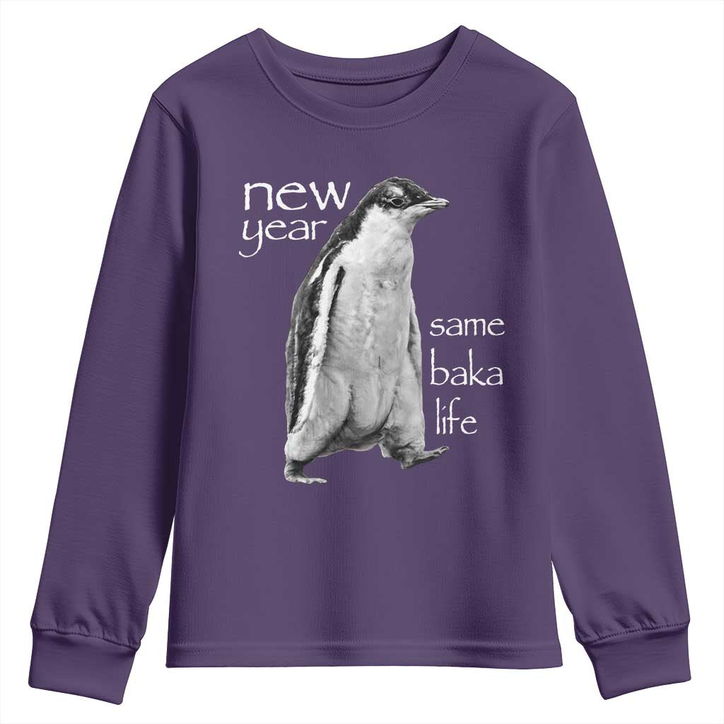 Funny New Year Same Baka Life Sarcastic Penguin Youth Sweatshirt Otaku Humor Core Cringe Meme - Wonder Print Shop
