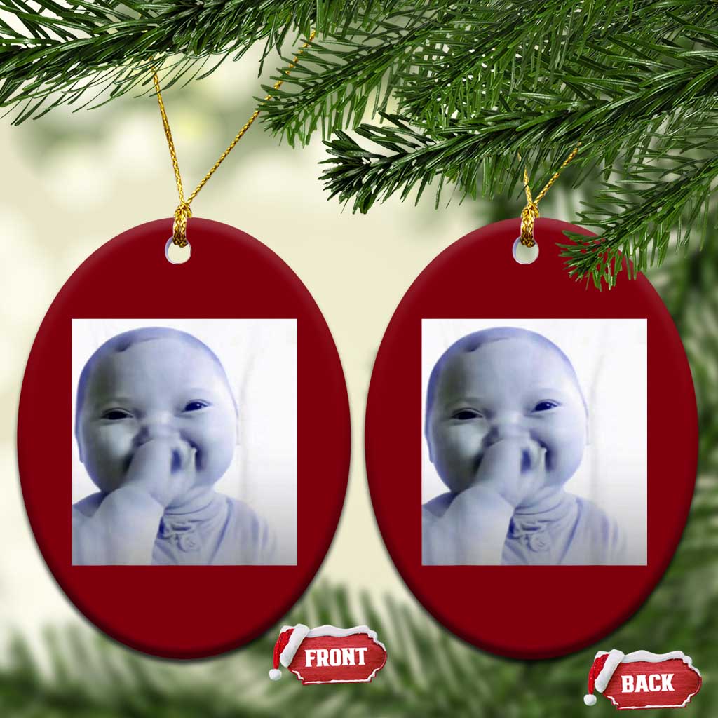 Funny Tuff Baby Giggling Meme Ceramic Ornament Viral AI Niche Baby Holding Laugh Photo - Wonder Print Shop