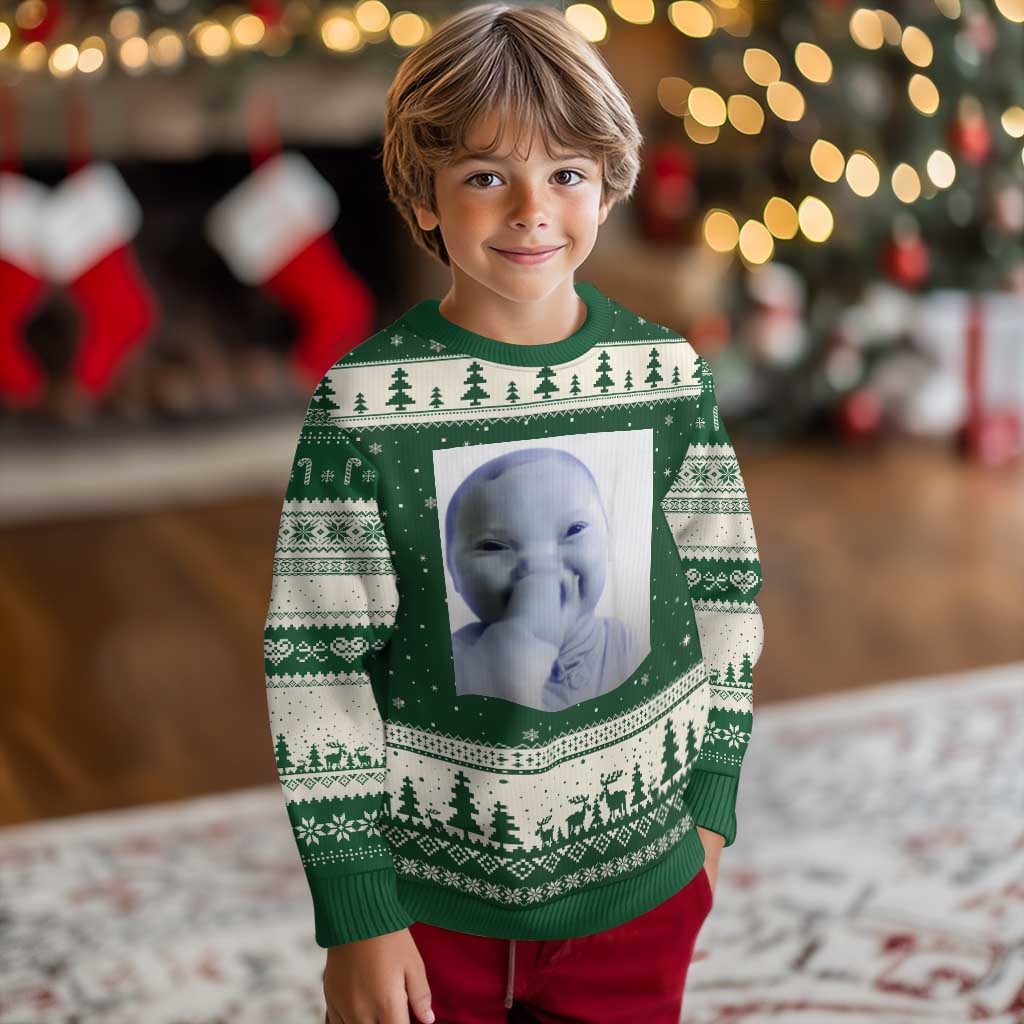 Funny Tuff Baby Giggling Meme Ugly Christmas Sweater Viral AI Niche Baby Holding Laugh Photo - Wonder Print Shop