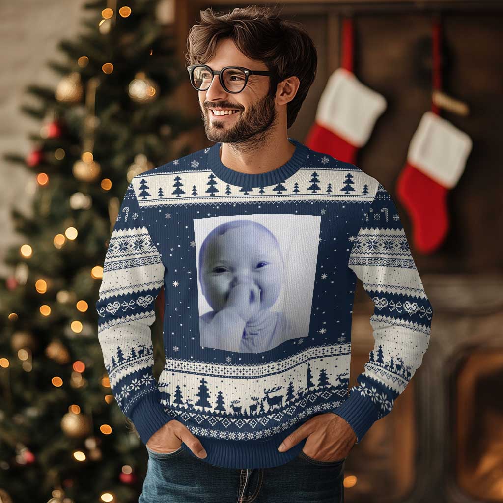 Funny Tuff Baby Giggling Meme Ugly Christmas Sweater Viral AI Niche Baby Holding Laugh Photo - Wonder Print Shop