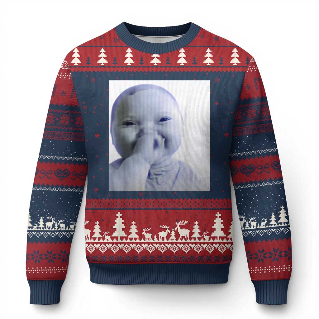 Funny Tuff Baby Giggling Meme Ugly Christmas Sweater Viral AI Niche Baby Holding Laugh Photo - Wonder Print Shop