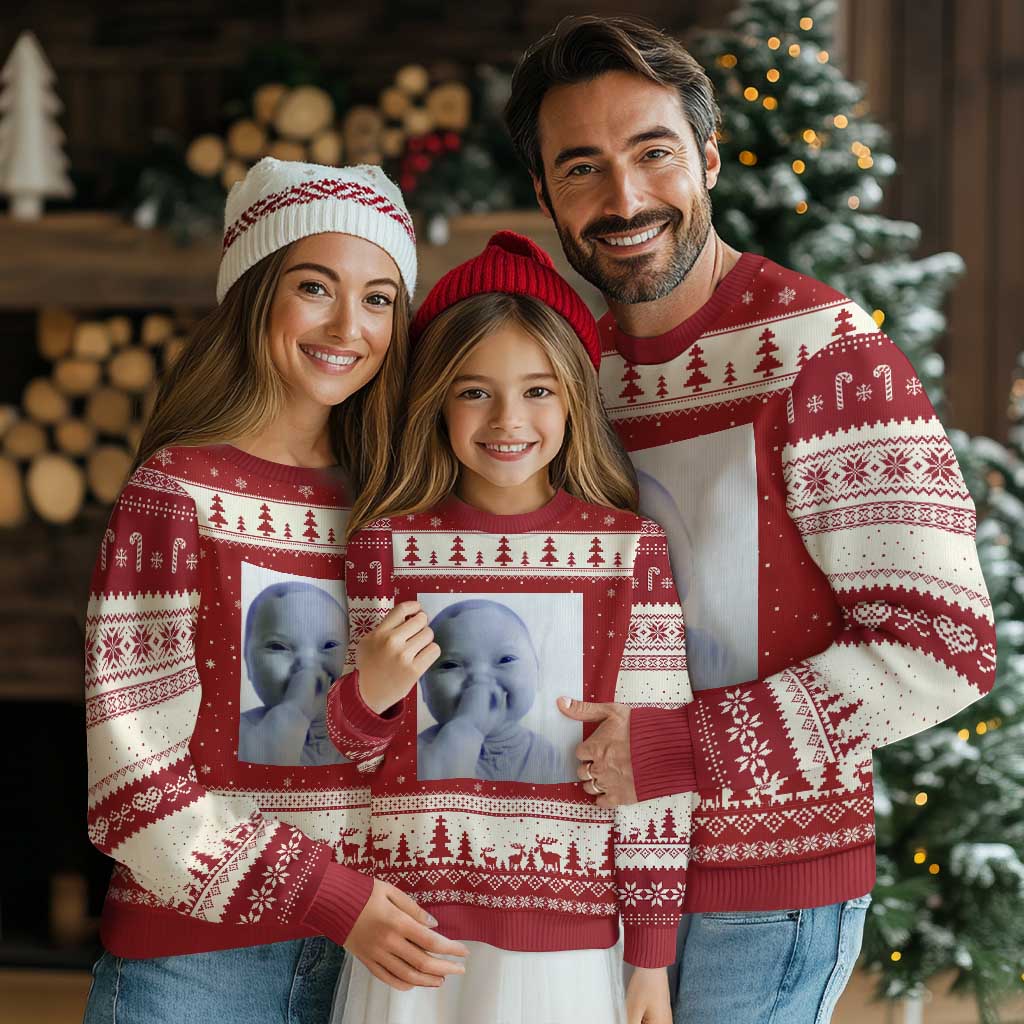 Funny Tuff Baby Giggling Meme Ugly Christmas Sweater Viral AI Niche Baby Holding Laugh Photo - Wonder Print Shop