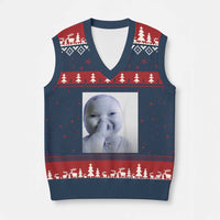 Funny Tuff Baby Giggling Meme V-Neck Knit Sweater Vest Viral AI Niche Baby Holding Laugh Photo - Wonder Print Shop
